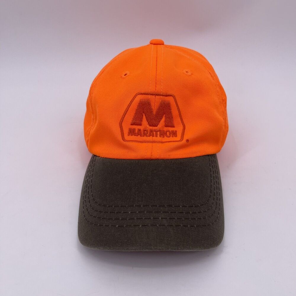 Marathon Gas Oil Baseball Hat Adjustable Bright Neon Orange Embroidered Logo